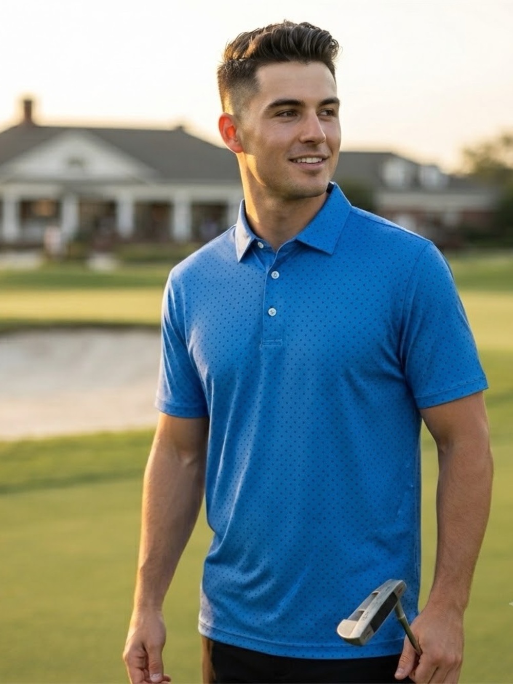 Greg Norman Performance Golf Polo Men’s XXL Blue Geometric Pattern Moisture Wick
